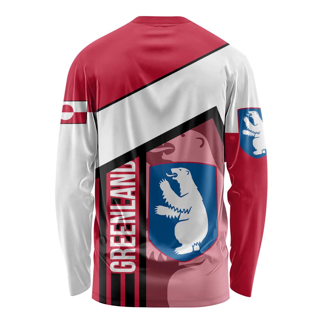 Greenland Long Sleeve Shirt with Polar Bear Emblem and Land of Ice Heart of Fire Text Design
