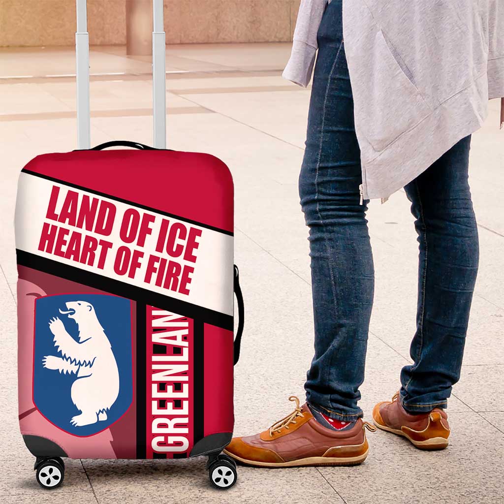 Greenland Luggage Cover with Polar Bear Emblem and Land of Ice Heart of Fire Text Design