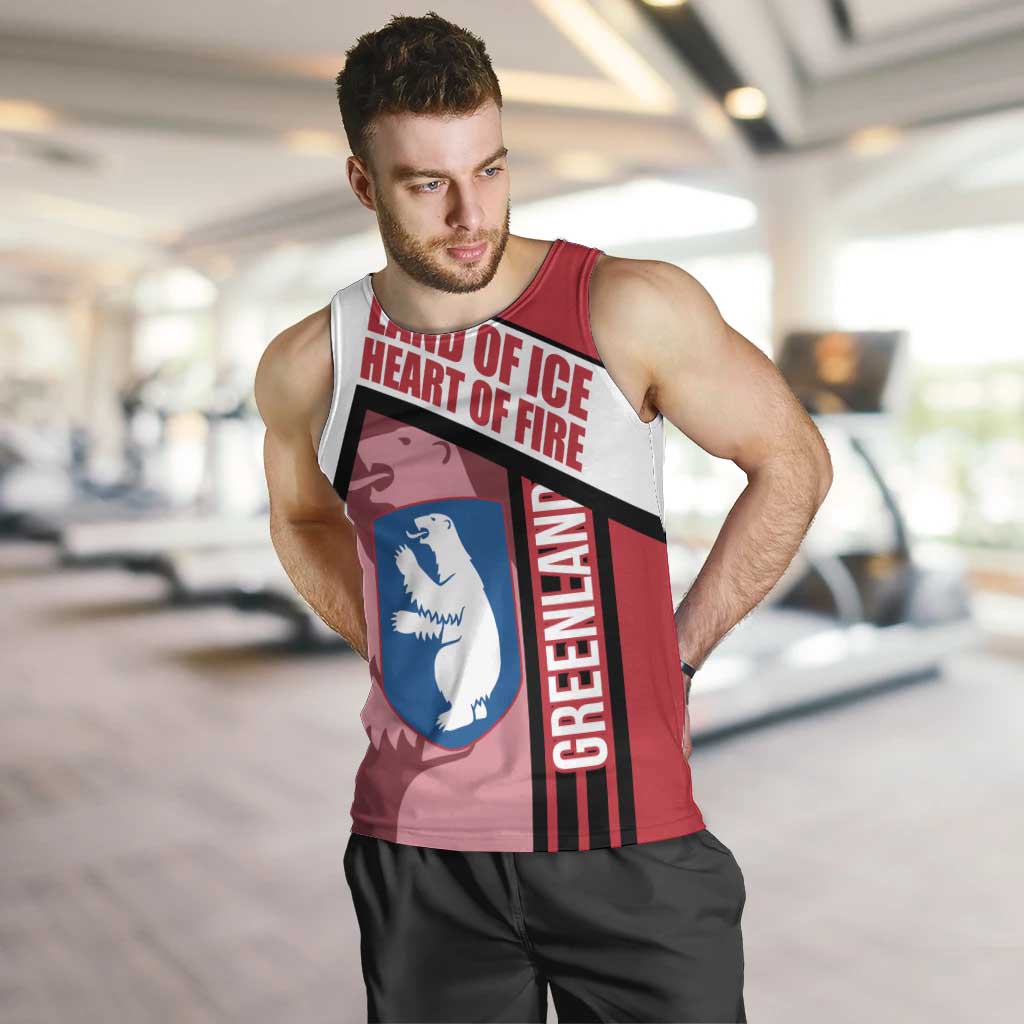Greenland Men Tank Top with Polar Bear Emblem and Land of Ice Heart of Fire Text Design