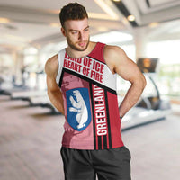 Greenland Men Tank Top with Polar Bear Emblem and Land of Ice Heart of Fire Text Design