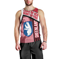 Greenland Men Tank Top with Polar Bear Emblem and Land of Ice Heart of Fire Text Design