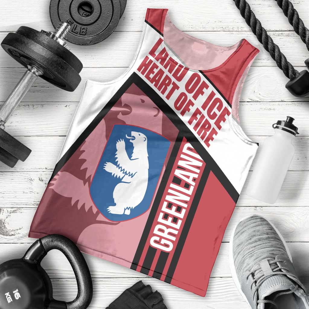 Greenland Men Tank Top with Polar Bear Emblem and Land of Ice Heart of Fire Text Design