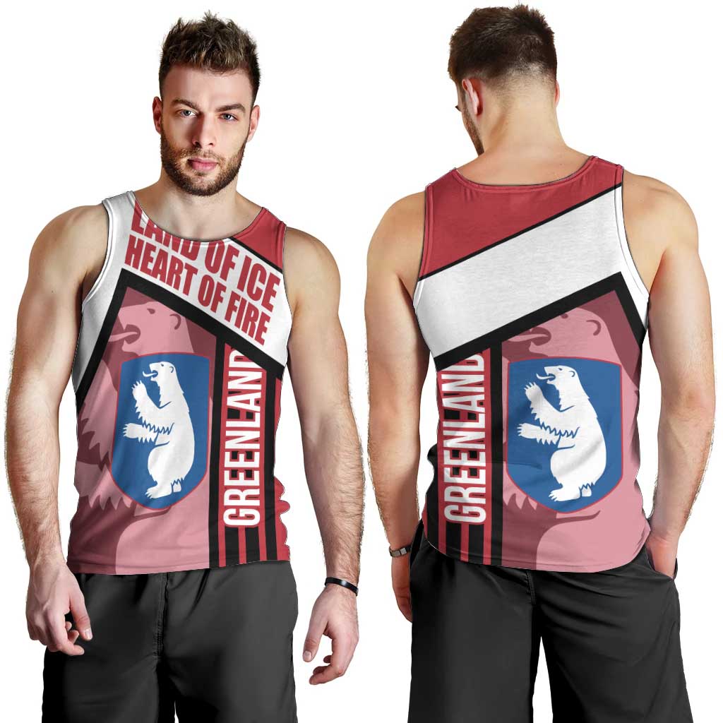 Greenland Men Tank Top with Polar Bear Emblem and Land of Ice Heart of Fire Text Design