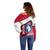 Greenland Off Shoulder Sweater with Polar Bear Emblem and Land of Ice Heart of Fire Text Design