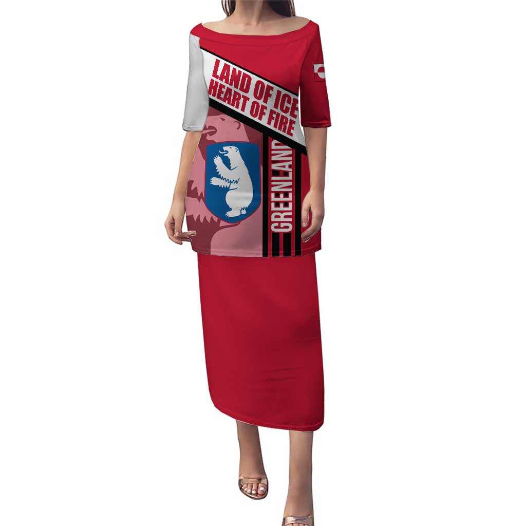 Greenland Puletasi with Polar Bear Emblem and Land of Ice Heart of Fire Text Design