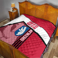 Greenland Quilt with Polar Bear Emblem and Land of Ice Heart of Fire Text Design