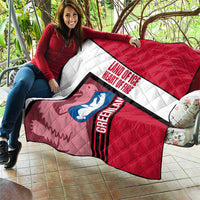 Greenland Quilt with Polar Bear Emblem and Land of Ice Heart of Fire Text Design