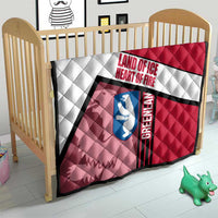 Greenland Quilt with Polar Bear Emblem and Land of Ice Heart of Fire Text Design