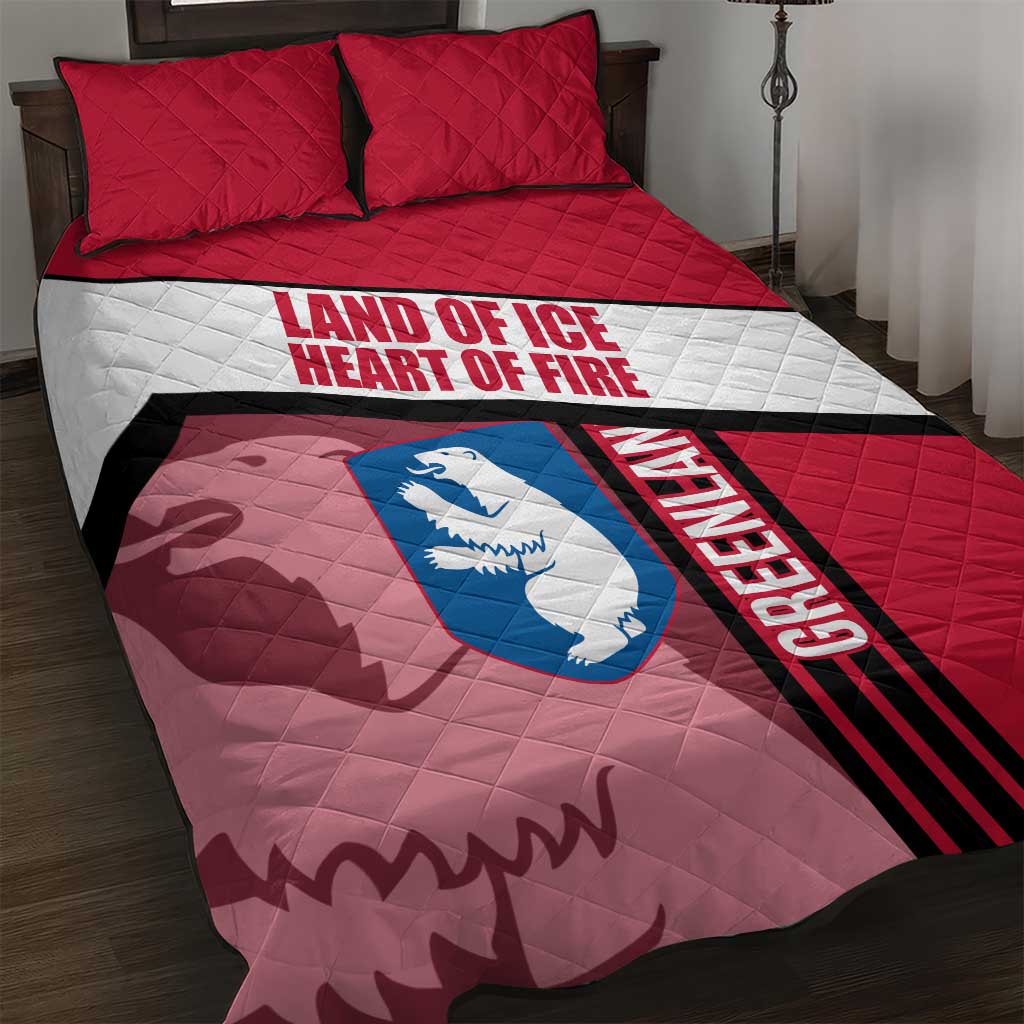 Greenland Quilt Bed Set with Polar Bear Emblem and Land of Ice Heart of Fire Text Design