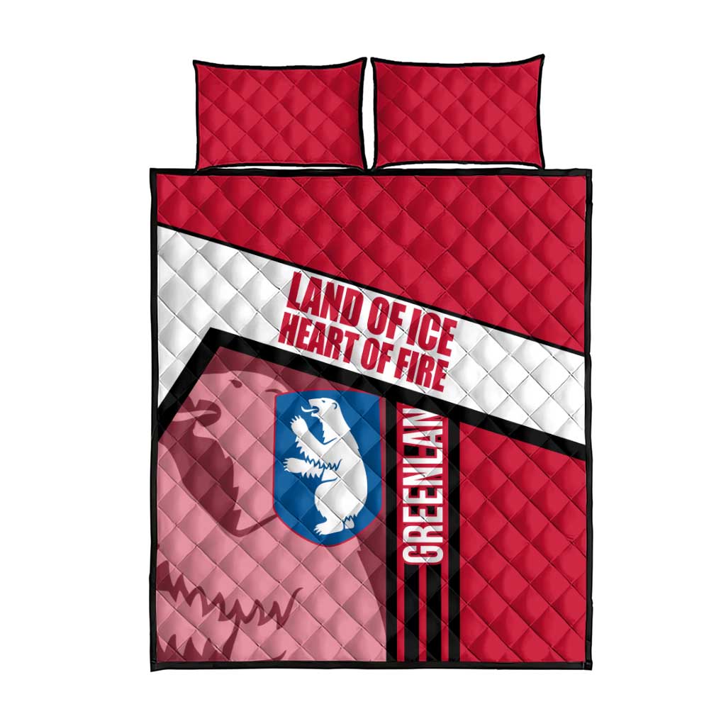 Greenland Quilt Bed Set with Polar Bear Emblem and Land of Ice Heart of Fire Text Design