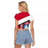 Greenland Raglan Cropped T Shirt with Polar Bear Emblem and Land of Ice Heart of Fire Text Design