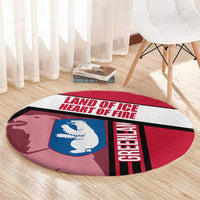 Greenland Round Carpet with Polar Bear Emblem and Land of Ice Heart of Fire Text Design