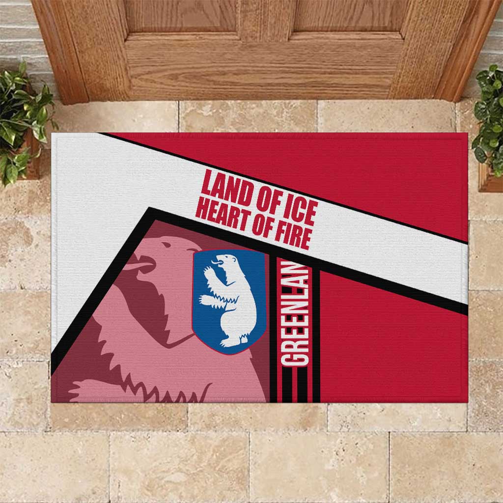 Greenland Rubber Doormat with Polar Bear Emblem and Land of Ice Heart of Fire Text Design