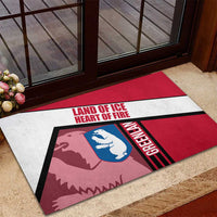 Greenland Rubber Doormat with Polar Bear Emblem and Land of Ice Heart of Fire Text Design