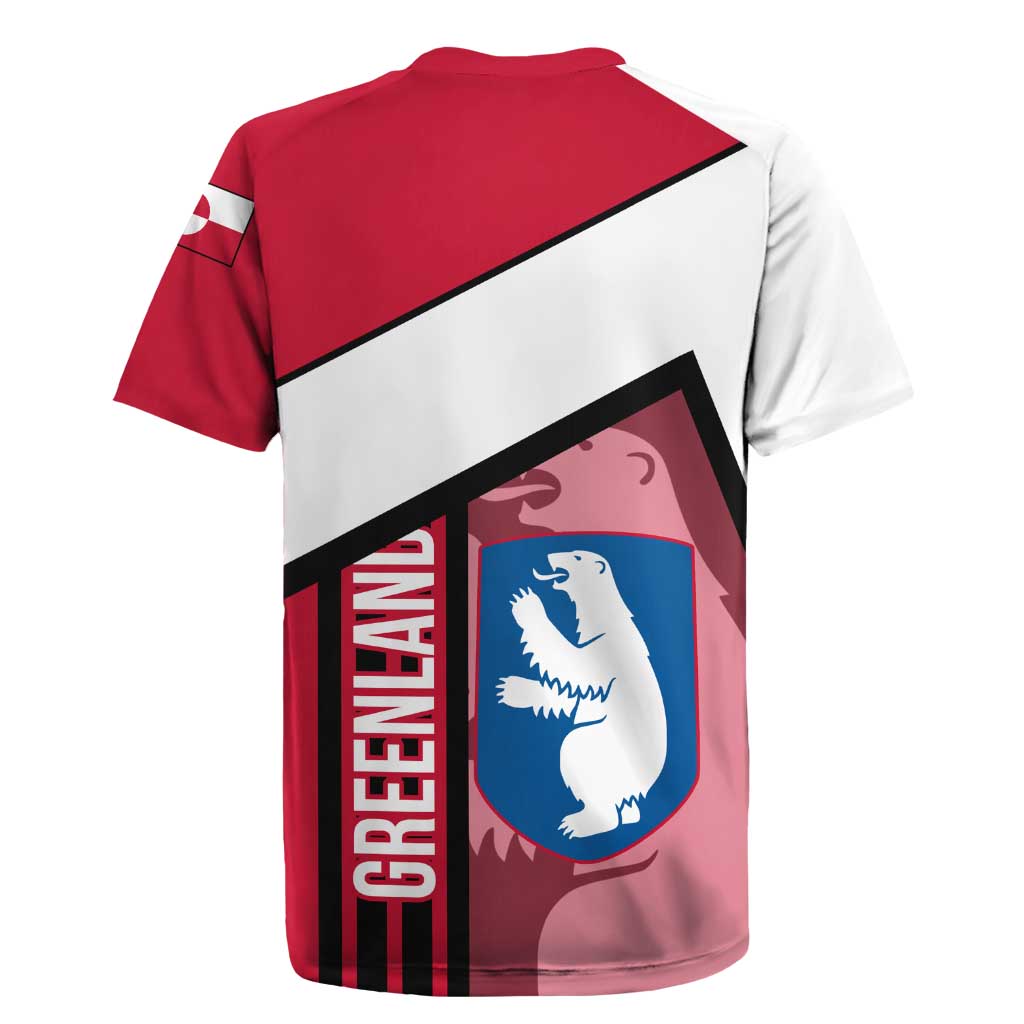 Greenland Rugby Jersey with Polar Bear Emblem and Land of Ice Heart of Fire Text Design