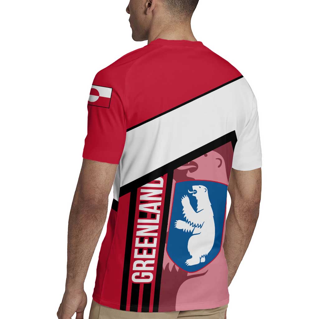 Greenland Rugby Jersey with Polar Bear Emblem and Land of Ice Heart of Fire Text Design