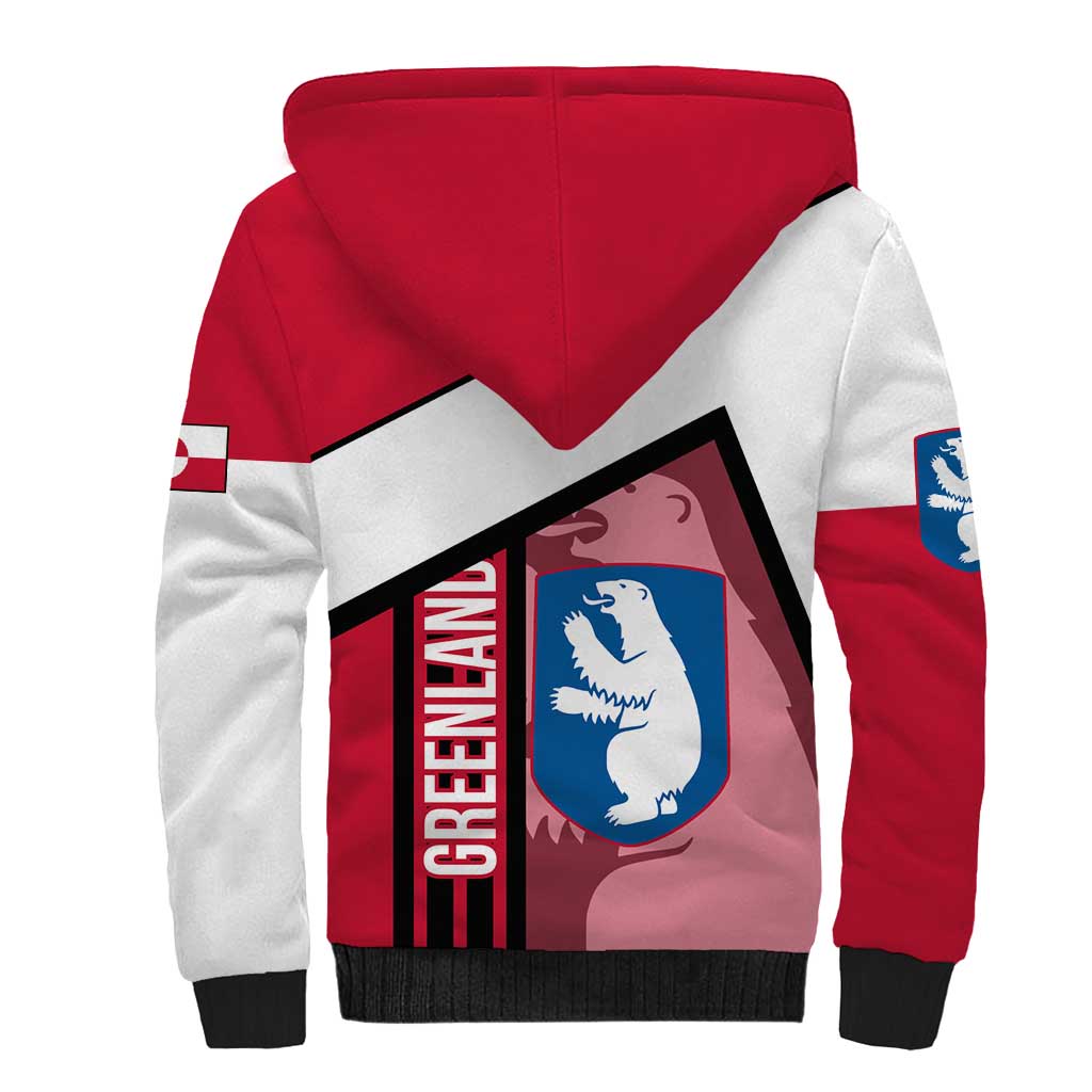 Greenland Sherpa Hoodie with Polar Bear Emblem and Land of Ice Heart of Fire Text Design
