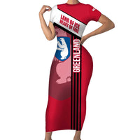 Greenland Short Sleeve Bodycon Dress with Polar Bear Emblem and Land of Ice Heart of Fire Text Design
