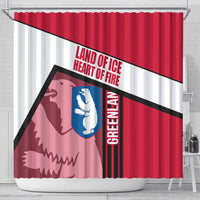 Greenland Shower Curtain with Polar Bear Emblem and Land of Ice Heart of Fire Text Design