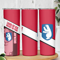 Greenland Skinny Tumbler with Polar Bear Emblem and Land of Ice Heart of Fire Text Design