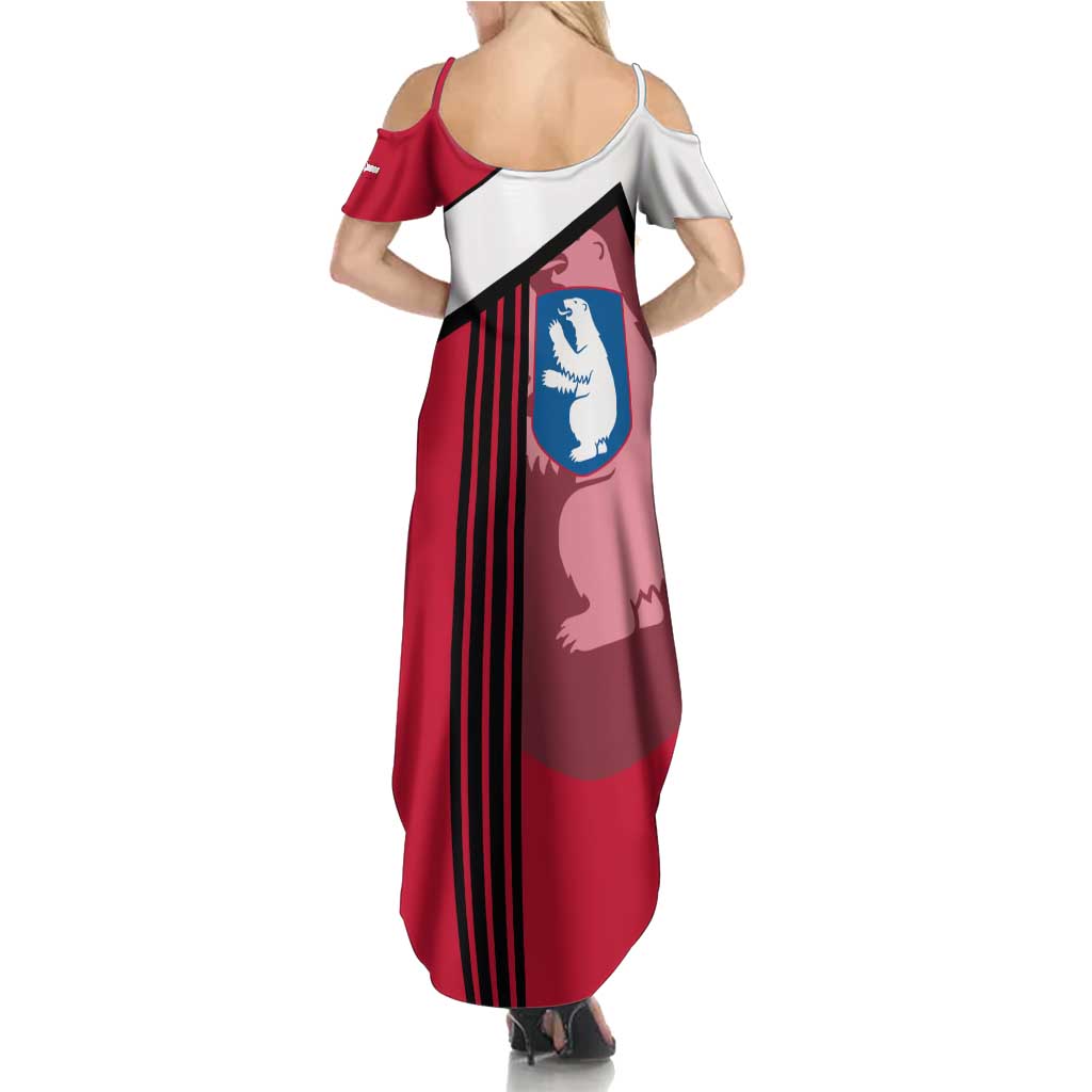 Greenland Summer Maxi Dress with Polar Bear Emblem and Land of Ice Heart of Fire Text Design