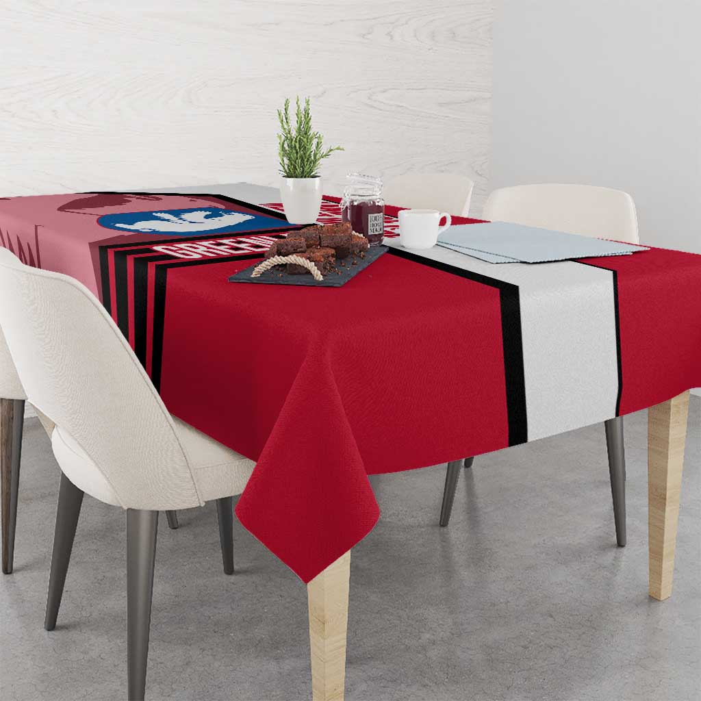 Greenland Tablecloth with Polar Bear Emblem and Land of Ice Heart of Fire Text Design