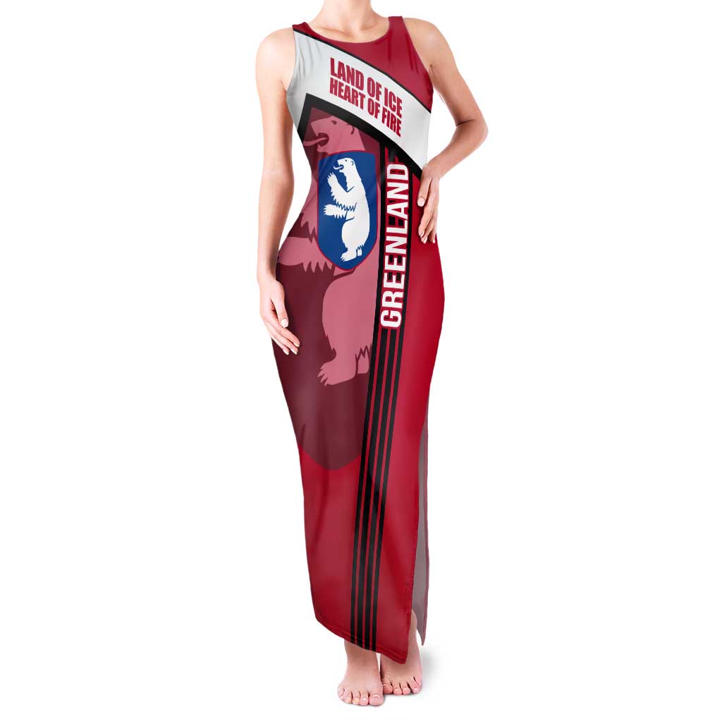 Greenland Tank Maxi Dress with Polar Bear Emblem and Land of Ice Heart of Fire Text Design