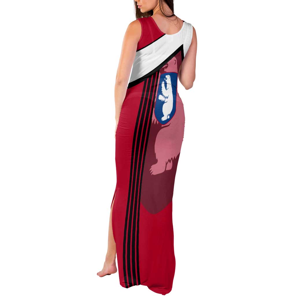 Greenland Tank Maxi Dress with Polar Bear Emblem and Land of Ice Heart of Fire Text Design