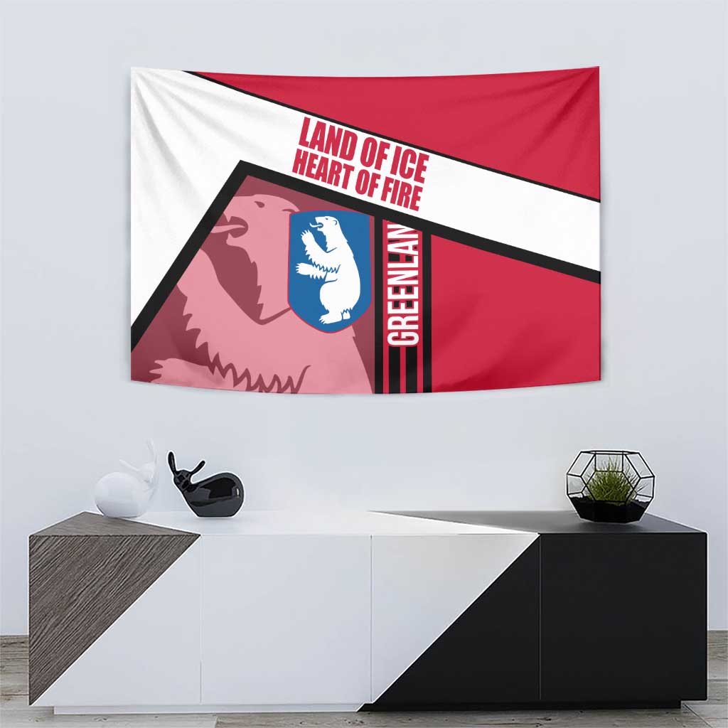 Greenland Tapestry with Polar Bear Emblem and Land of Ice Heart of Fire Text Design