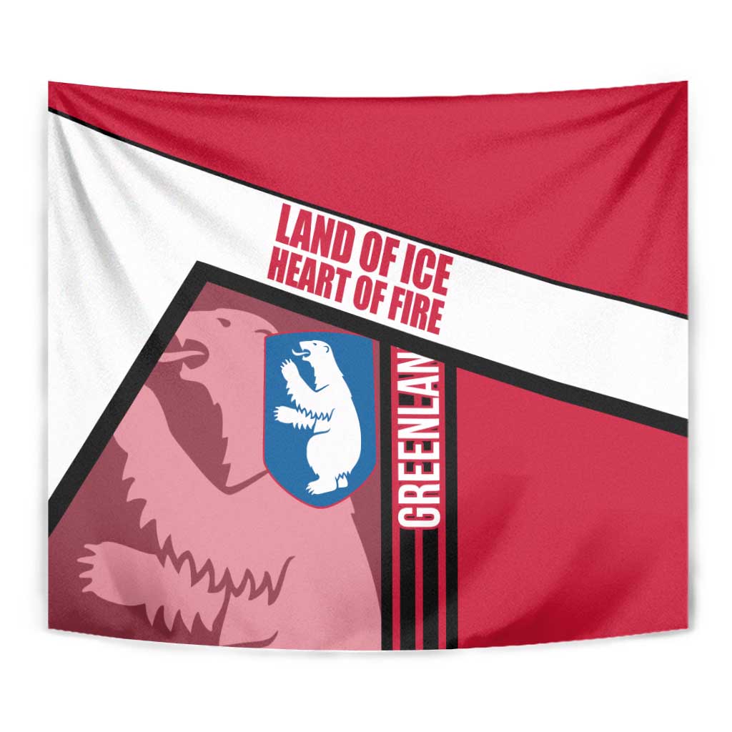 Greenland Tapestry with Polar Bear Emblem and Land of Ice Heart of Fire Text Design