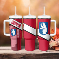 Greenland Tumbler With Handle with Polar Bear Emblem and Land of Ice Heart of Fire Text Design