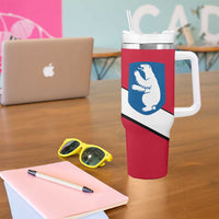 Greenland Tumbler With Handle with Polar Bear Emblem and Land of Ice Heart of Fire Text Design