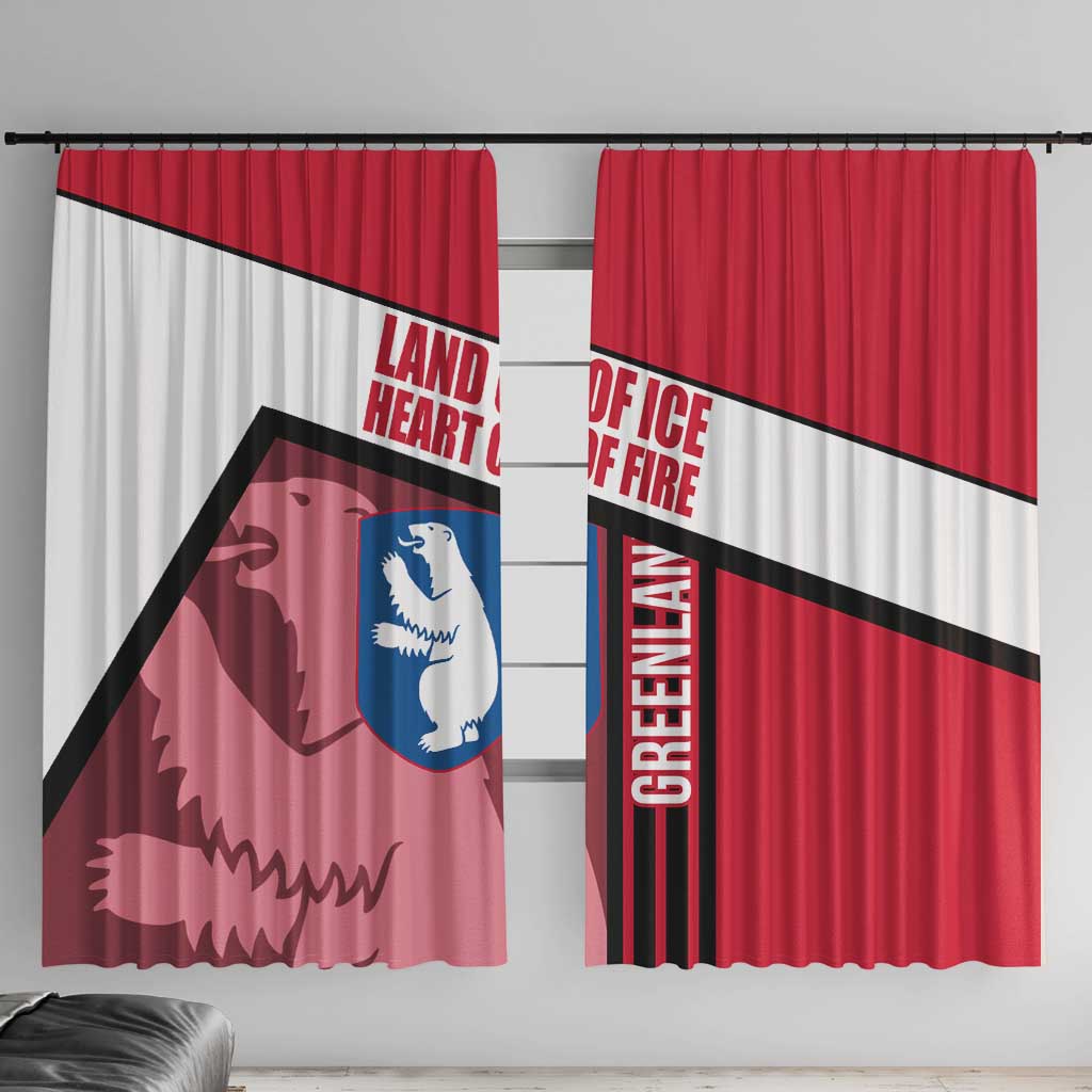 Greenland Window Curtain with Polar Bear Emblem and Land of Ice Heart of Fire Text Design