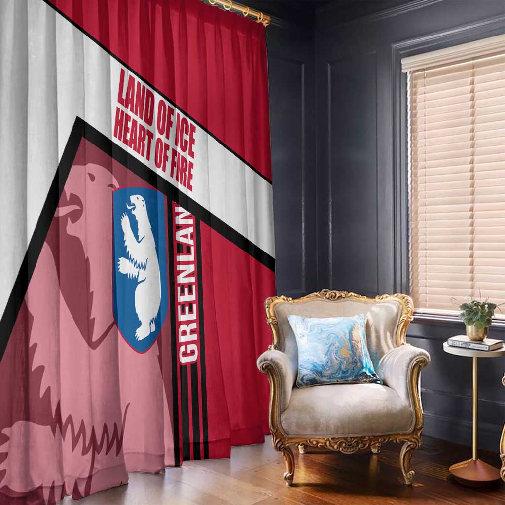 Greenland Window Curtain with Polar Bear Emblem and Land of Ice Heart of Fire Text Design