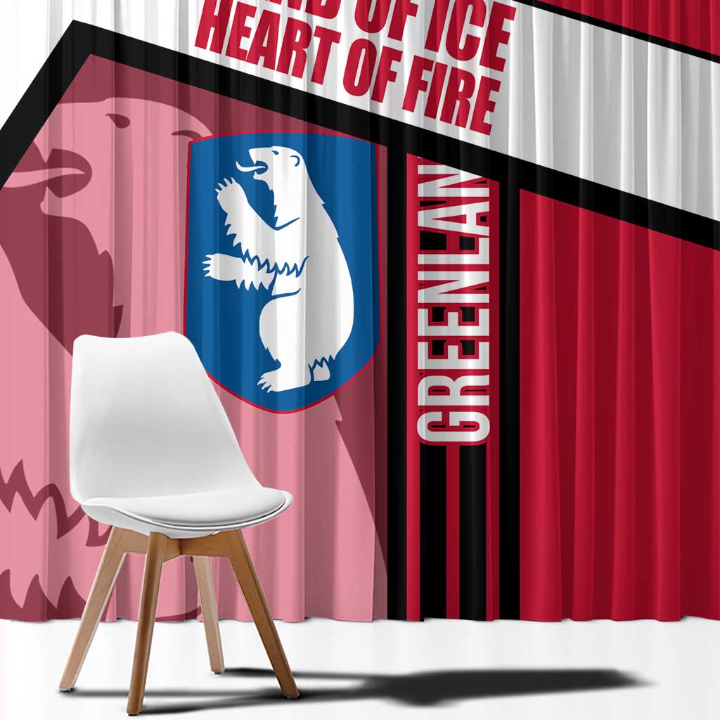 Greenland Window Curtain with Polar Bear Emblem and Land of Ice Heart of Fire Text Design