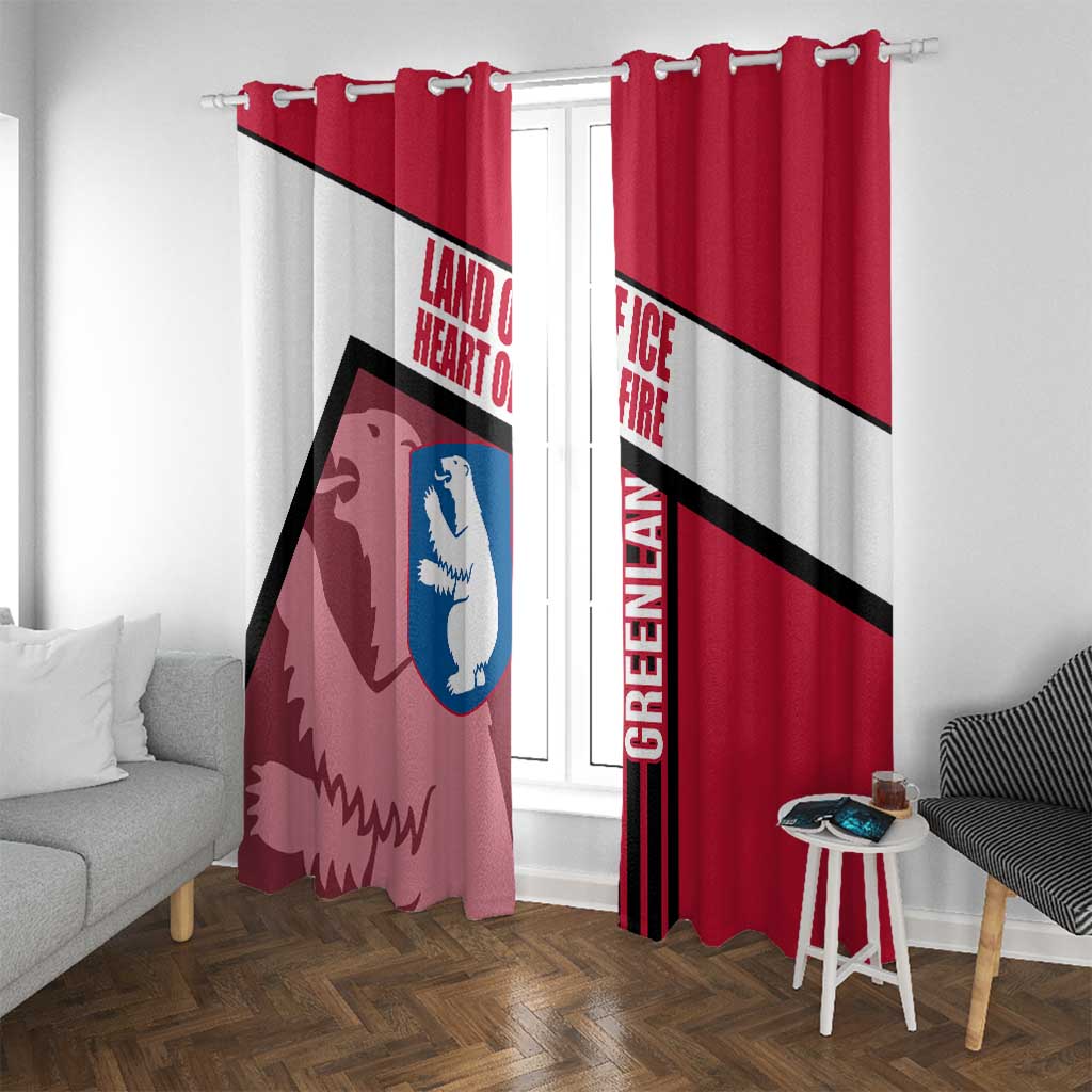 Greenland Window Curtain with Polar Bear Emblem and Land of Ice Heart of Fire Text Design
