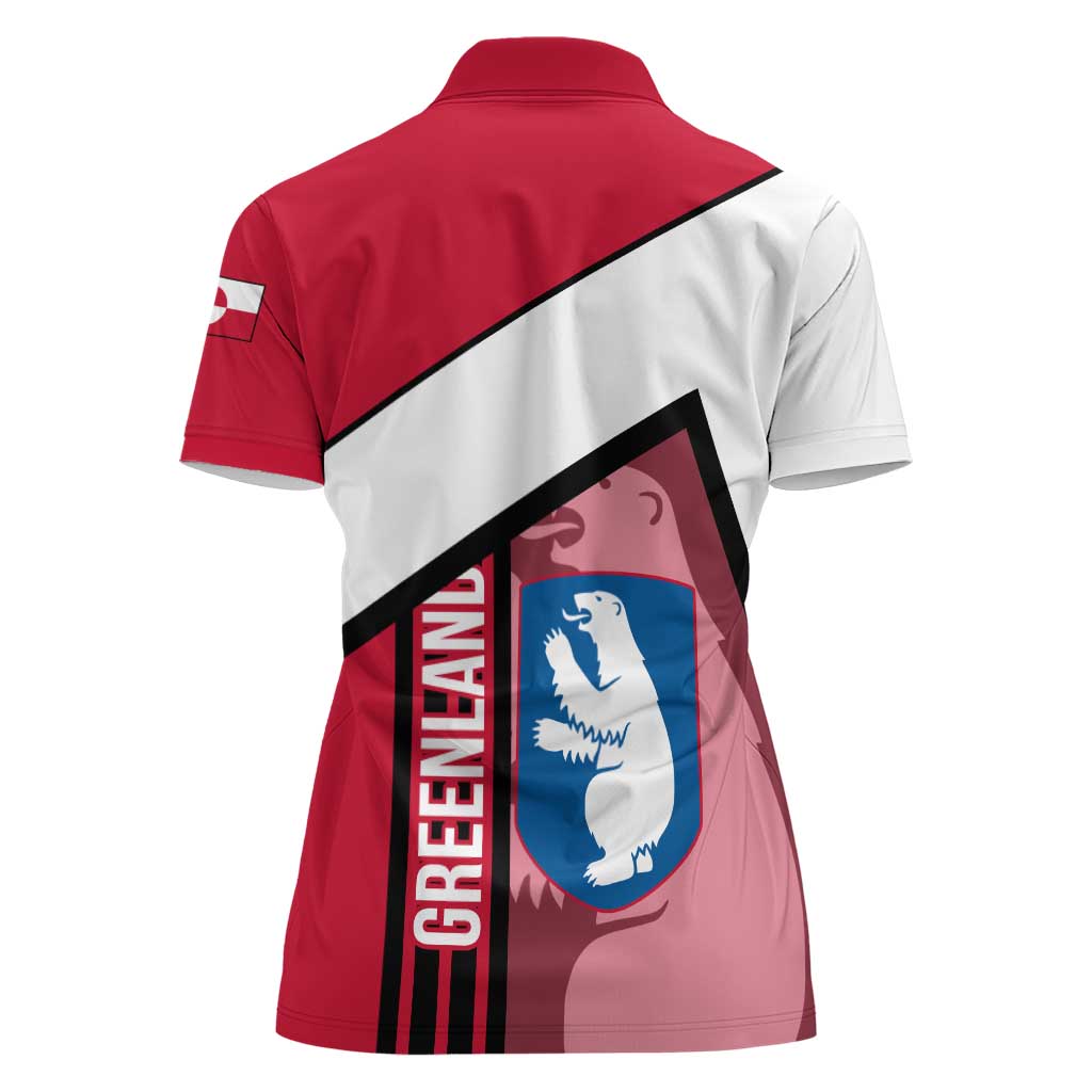 Greenland Women Polo Shirt with Polar Bear Emblem and Land of Ice Heart of Fire Text Design