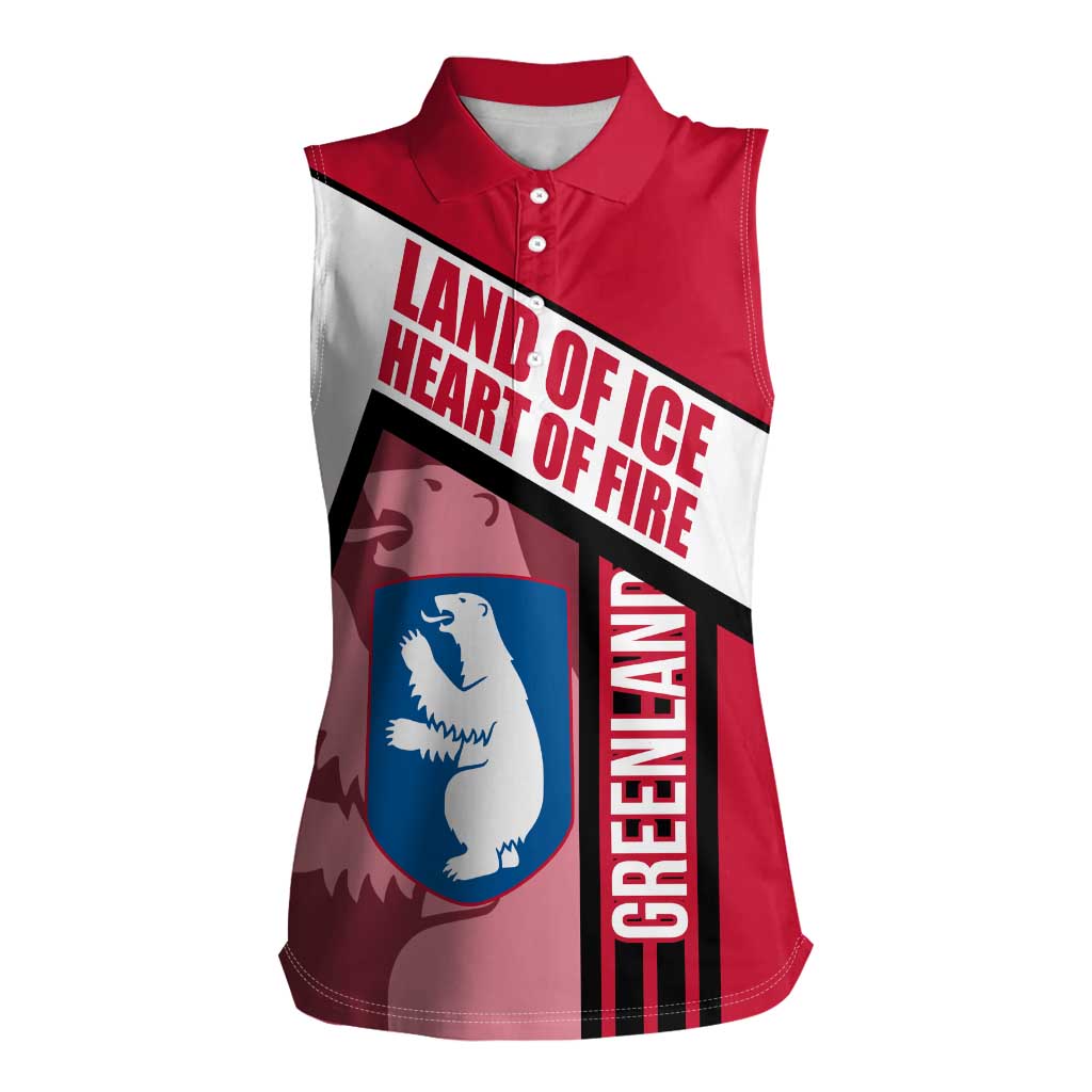 Greenland Women Sleeveless Polo Shirt with Polar Bear Emblem and Land of Ice Heart of Fire Text Design