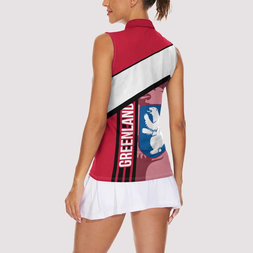 Greenland Women Sleeveless Polo Shirt with Polar Bear Emblem and Land of Ice Heart of Fire Text Design