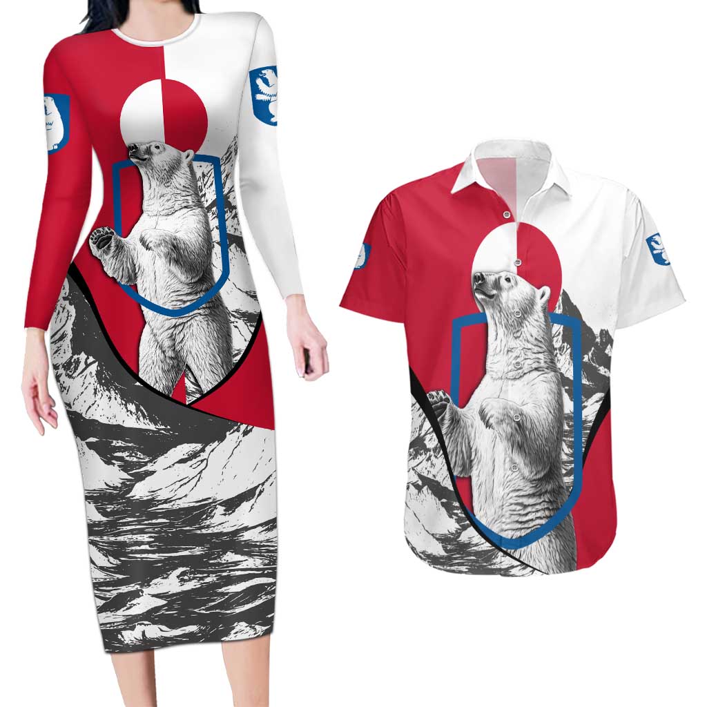 Greenland Pride Couples Matching Long Sleeve Bodycon Dress and Hawaiian Shirt The Spirit of the Arctic Bear