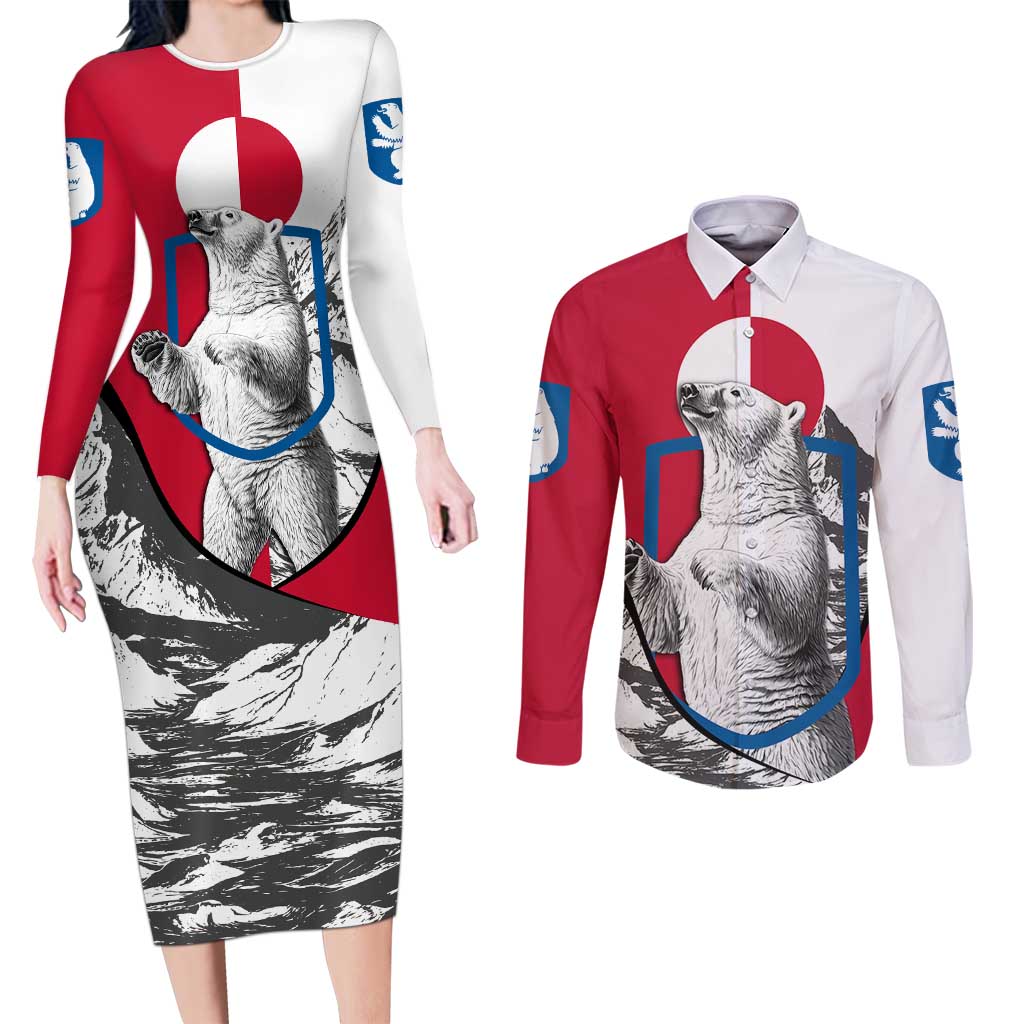Greenland Pride Couples Matching Long Sleeve Bodycon Dress and Long Sleeve Button Shirt The Spirit of the Arctic Bear