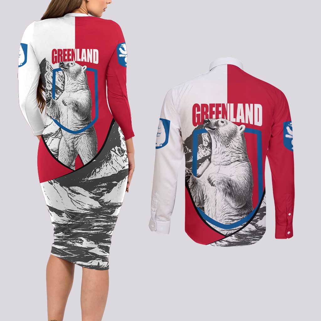 Greenland Pride Couples Matching Long Sleeve Bodycon Dress and Long Sleeve Button Shirt The Spirit of the Arctic Bear