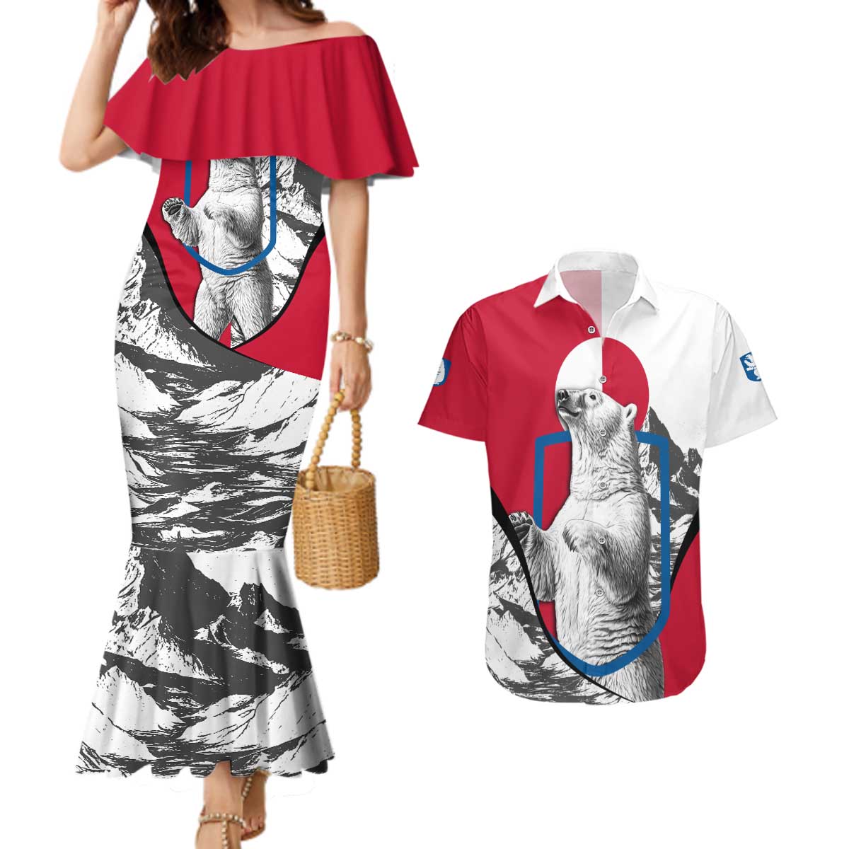 Greenland Pride Couples Matching Mermaid Dress and Hawaiian Shirt The Spirit of the Arctic Bear