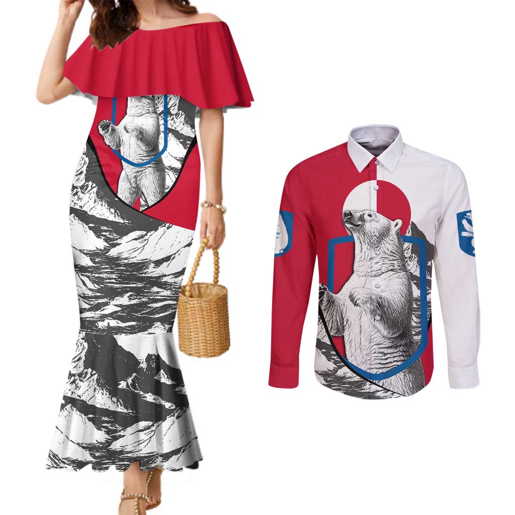 Greenland Pride Couples Matching Mermaid Dress and Long Sleeve Button Shirt The Spirit of the Arctic Bear