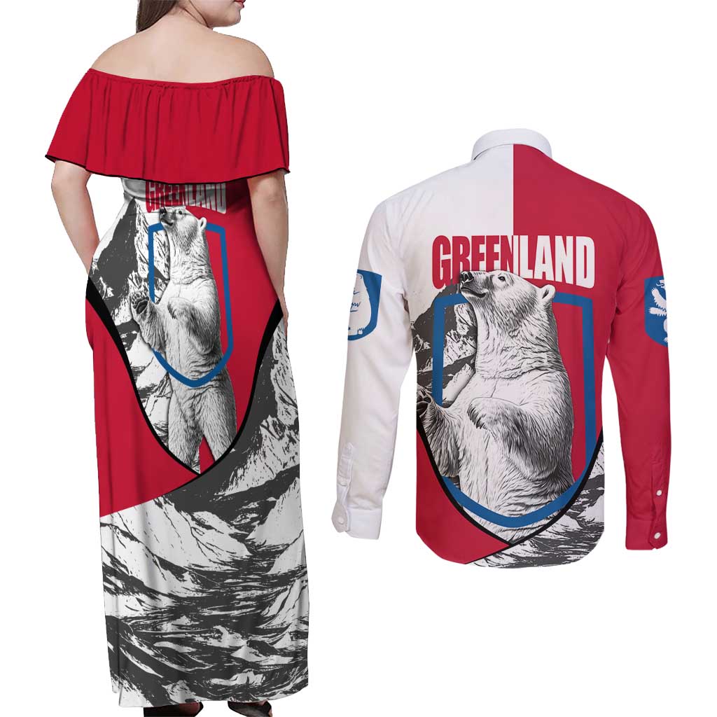 Greenland Pride Couples Matching Off Shoulder Maxi Dress and Long Sleeve Button Shirt The Spirit of the Arctic Bear