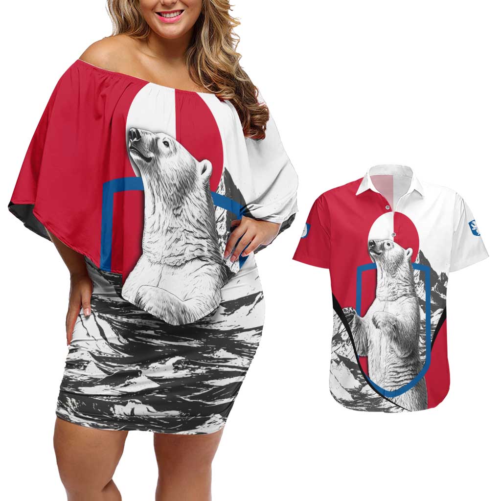 Greenland Pride Couples Matching Off Shoulder Short Dress and Hawaiian Shirt The Spirit of the Arctic Bear