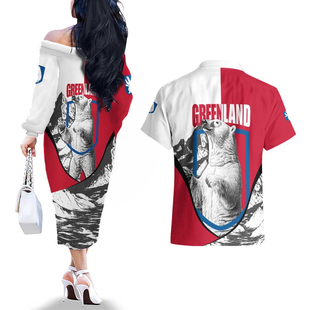 Greenland Pride Couples Matching Off The Shoulder Long Sleeve Dress and Hawaiian Shirt The Spirit of the Arctic Bear