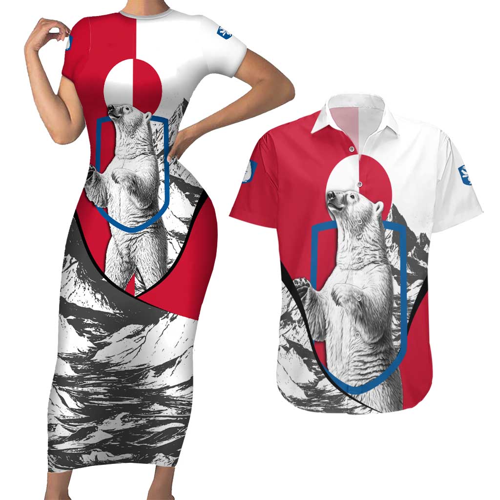 Greenland Pride Couples Matching Short Sleeve Bodycon Dress and Hawaiian Shirt The Spirit of the Arctic Bear