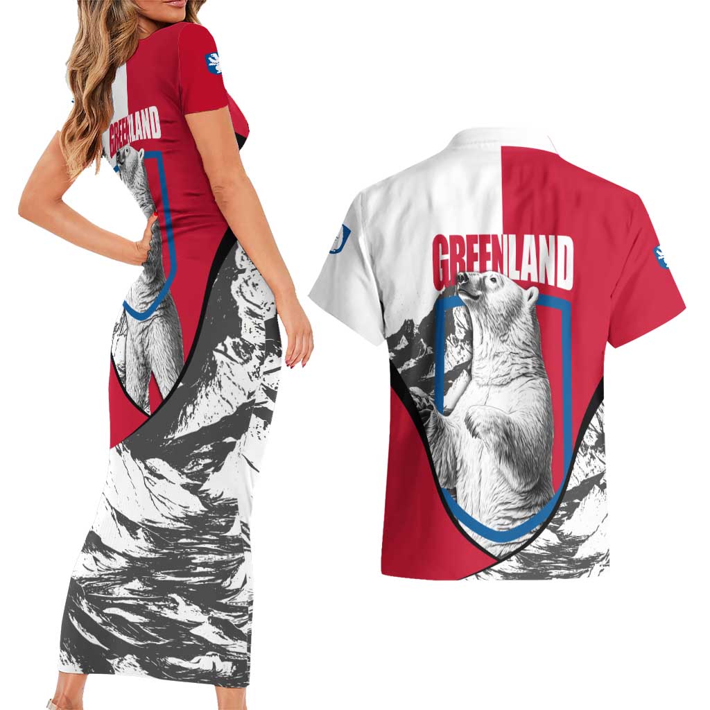 Greenland Pride Couples Matching Short Sleeve Bodycon Dress and Hawaiian Shirt The Spirit of the Arctic Bear