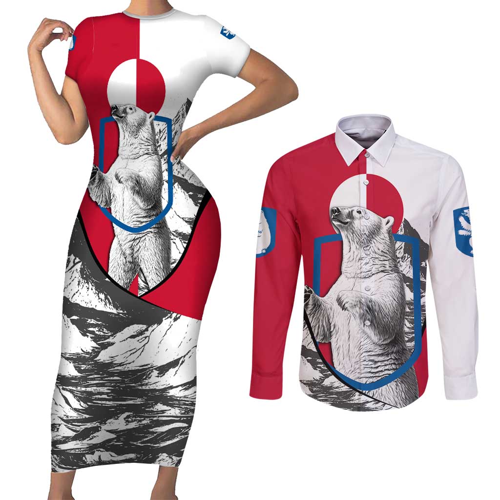 Greenland Pride Couples Matching Short Sleeve Bodycon Dress and Long Sleeve Button Shirt The Spirit of the Arctic Bear
